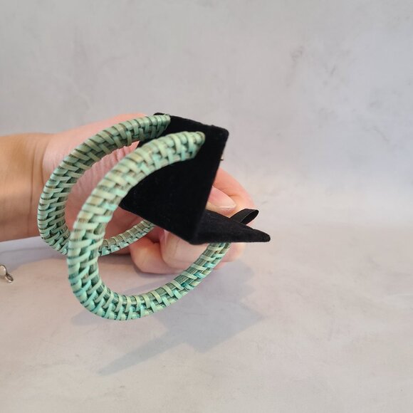 Large Turquoise Raffia Hoop Earrings - Picture 2 of 6